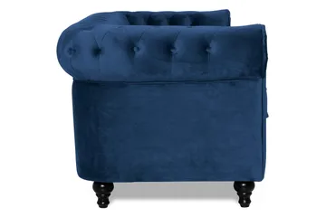 Chesterfield Lyx 3-seter Fløyelssofa – Dyp sofa - Blå - Møbler - Sofaer - 3 seter sofa