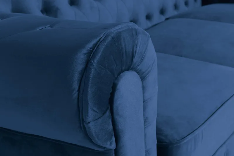 Chesterfield Lyx 3-seter Fløyelssofa – Dyp sofa - Blå - Møbler - Sofaer - 3 seter sofa