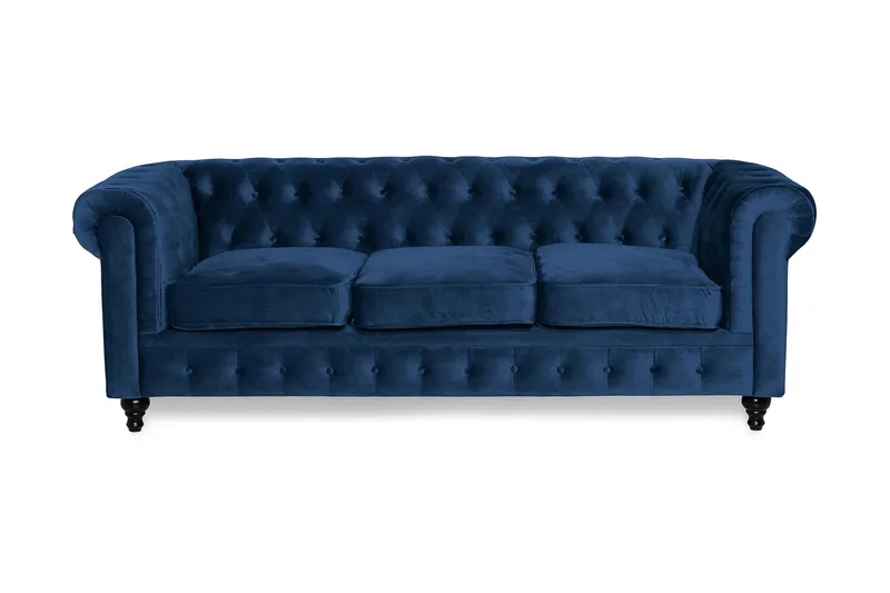 Chesterfield Lyx 3-seter Fløyelssofa – Dyp sofa, Blå