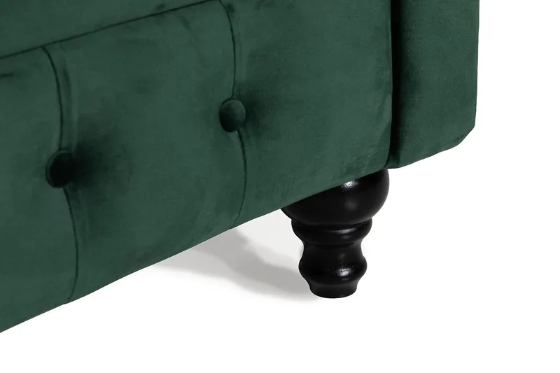Chesterfield Lyx 3-seter Fløyelssofa – Dyp sofa - Grønn - Møbler - Sofaer - 3 seter sofa