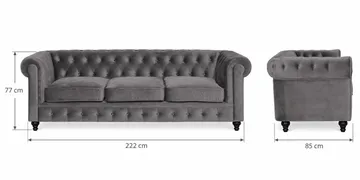 Chesterfield Lyx 3-seter Fløyelssofa – Dyp sofa - Mørkegrå - Møbler - Sofaer - 3 seter sofa
