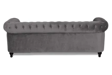 Chesterfield Lyx 3-seter Fløyelssofa – Dyp sofa - Mørkegrå - Møbler - Sofaer - 3 seter sofa