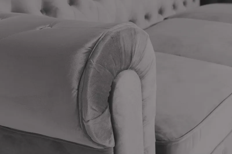 Chesterfield Lyx 3-seter Fløyelssofa – Dyp sofa - Mørkegrå - Møbler - Sofaer - 3 seter sofa