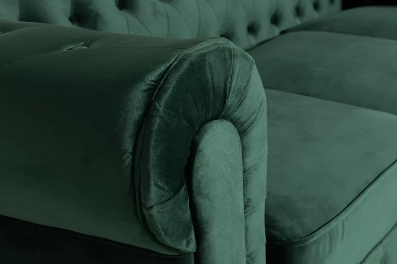 Chesterfield Lyx 3-seter Fløyelssofa – Dyp sofa - Mørkegrønn / Grønn - Møbler - Sofaer - 3 seter sofa