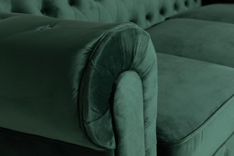 Chesterfield Lyx 3-seter Fløyelssofa – Dyp sofa - Mørkegrønn / Grønn - Møbler - Sofaer - 3 seter sofa