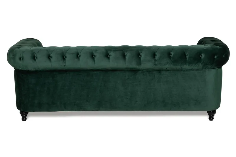 Chesterfield Lyx 3-seter Fløyelssofa – Dyp sofa - Mørkegrønn / Grønn - Møbler - Sofaer - 3 seter sofa