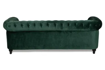 Chesterfield Lyx 3-seter Fløyelssofa – Dyp sofa - Mørkegrønn / Grønn - Møbler - Sofaer - 3 seter sofa