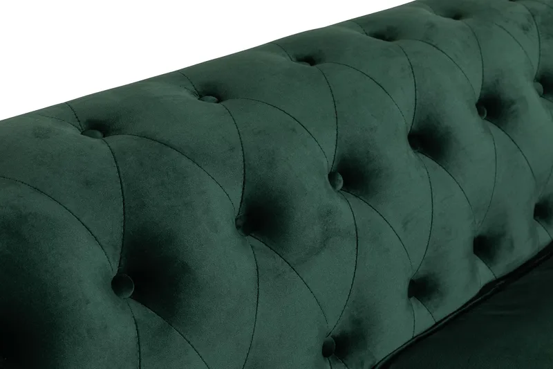 Chesterfield Lyx 3-seter Fløyelssofa – Dyp sofa - Mørkegrønn / Grønn - Møbler - Sofaer - 3 seter sofa