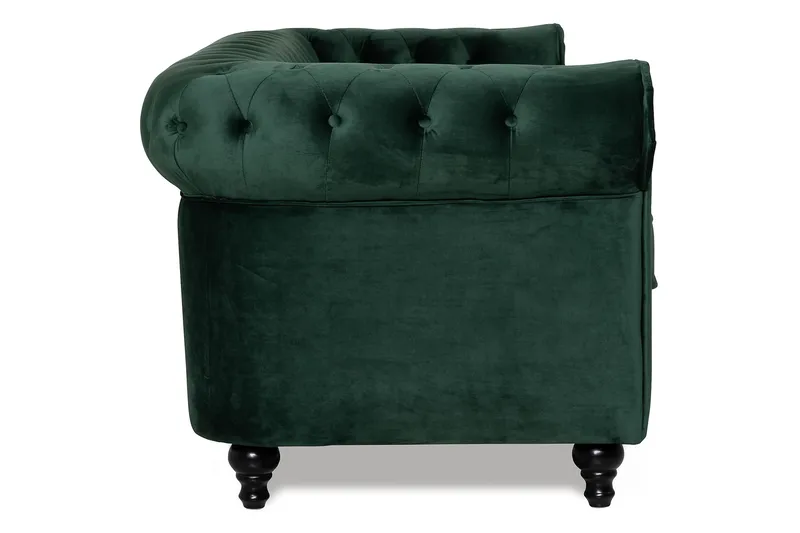 Chesterfield Lyx 3-seter Fløyelssofa – Dyp sofa - Mørkegrønn / Grønn - Møbler - Sofaer - 3 seter sofa