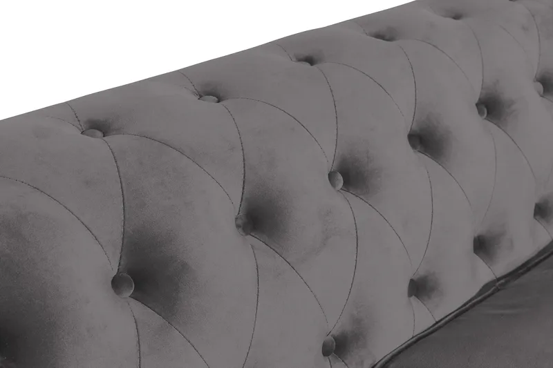 Chesterfield Lyx 3-seter Fløyelssofa – Dyp sofa - Mørkgrå / Grå - Møbler - Sofaer - 3 seter sofa