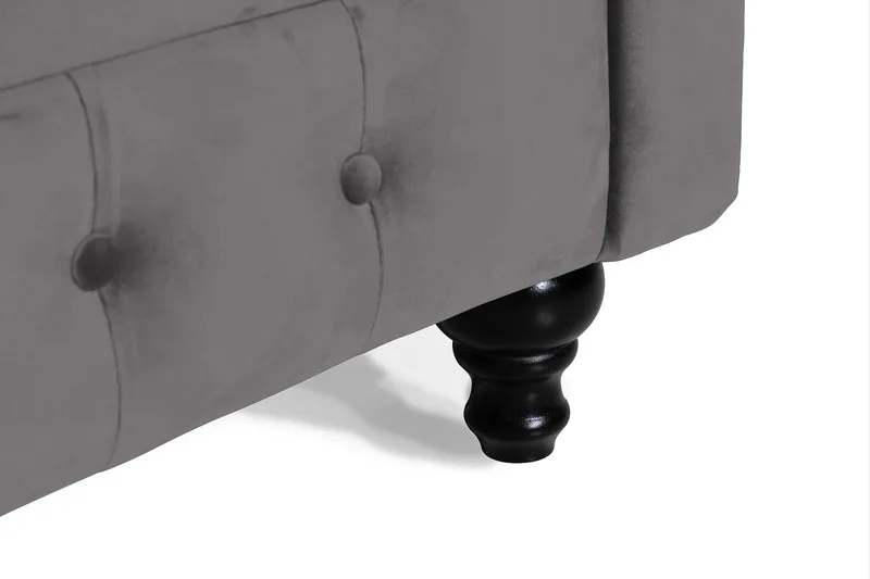 Chesterfield Lyx 3-seter Fløyelssofa – Dyp sofa - Mørkgrå / Grå - Møbler - Sofaer - 3 seter sofa