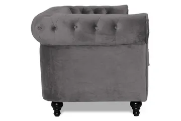 Chesterfield Lyx 3-seter Fløyelssofa – Dyp sofa - Mørkgrå / Grå - Møbler - Sofaer - 3 seter sofa
