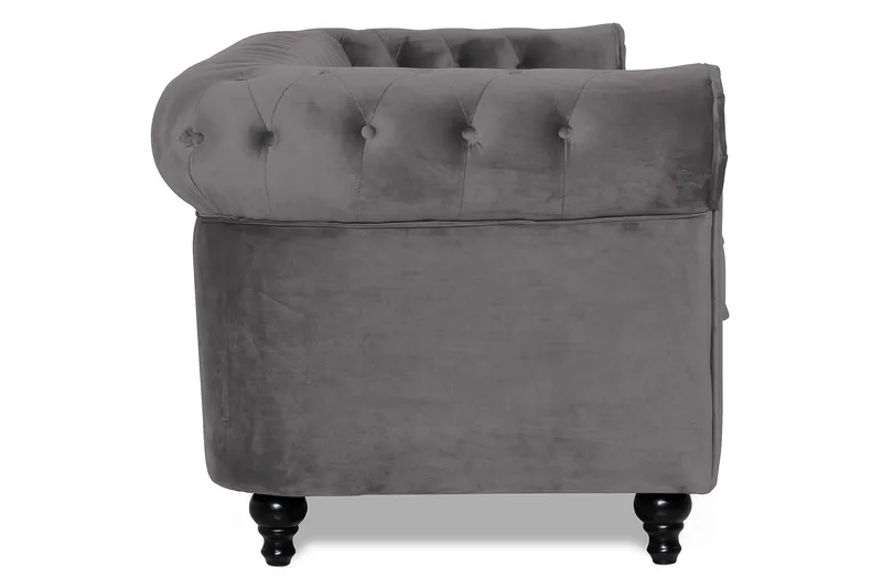 Chesterfield Lyx 3-seter Fløyelssofa – Dyp sofa - Mørkgrå / Grå - Møbler - Sofaer - 3 seter sofa