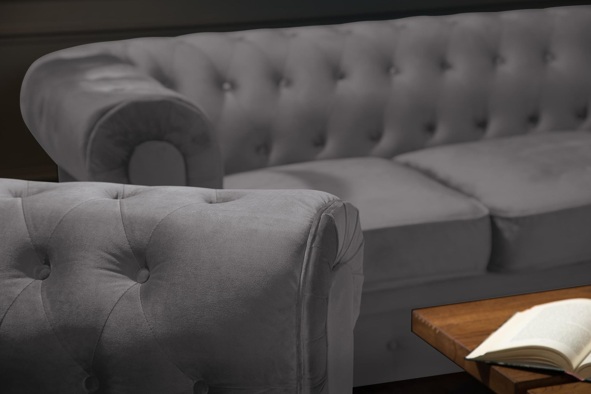 Chesterfield Lyx 3-seter Fløyelssofa – Dyp sofa - Mørkgrå - Møbler - Sofaer - 3 seter sofa