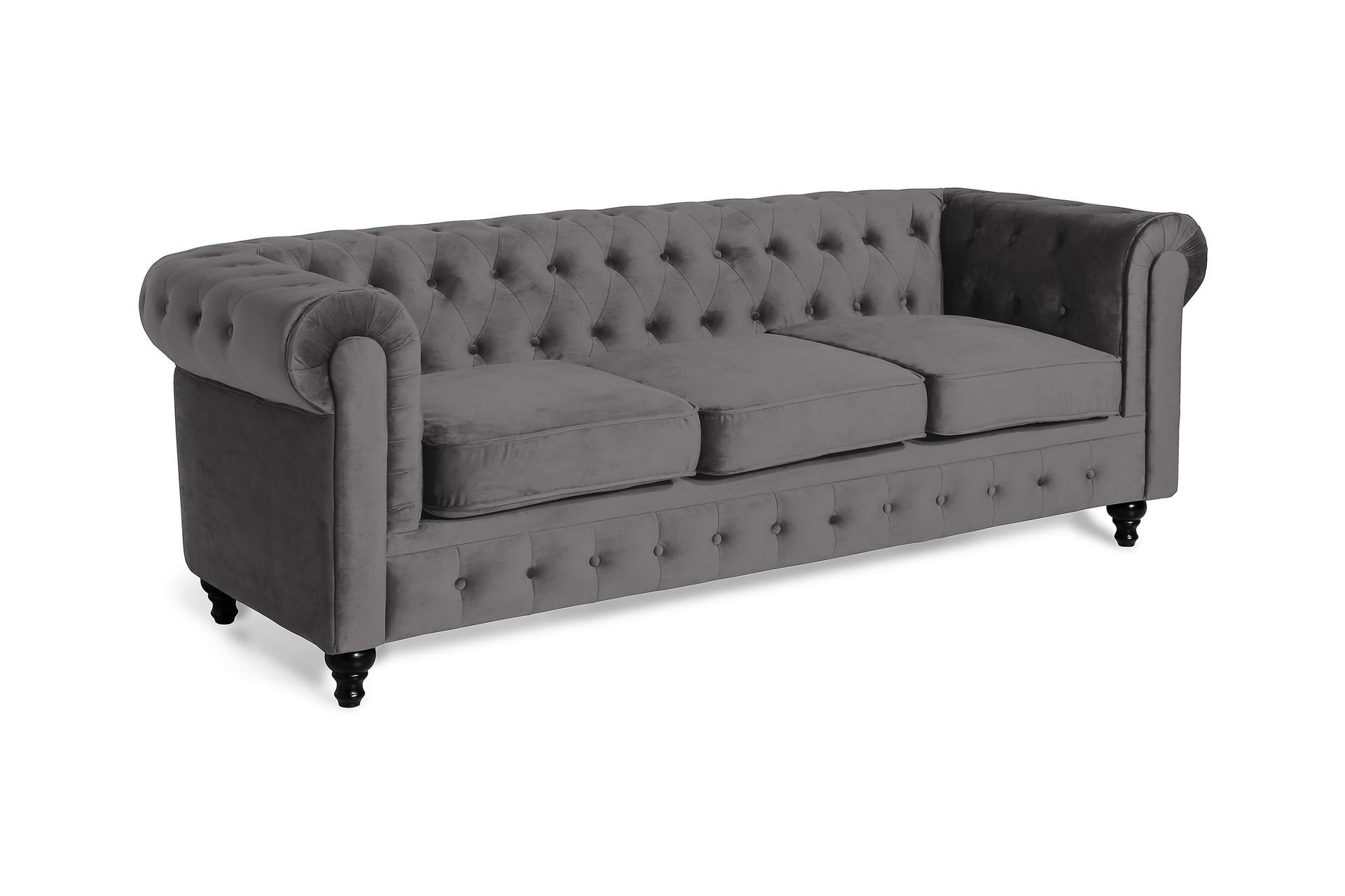 Chesterfield Lyx 3-seter Fløyelssofa – Dyp sofa - Mørkgrå - Møbler - Sofaer - 3 seter sofa