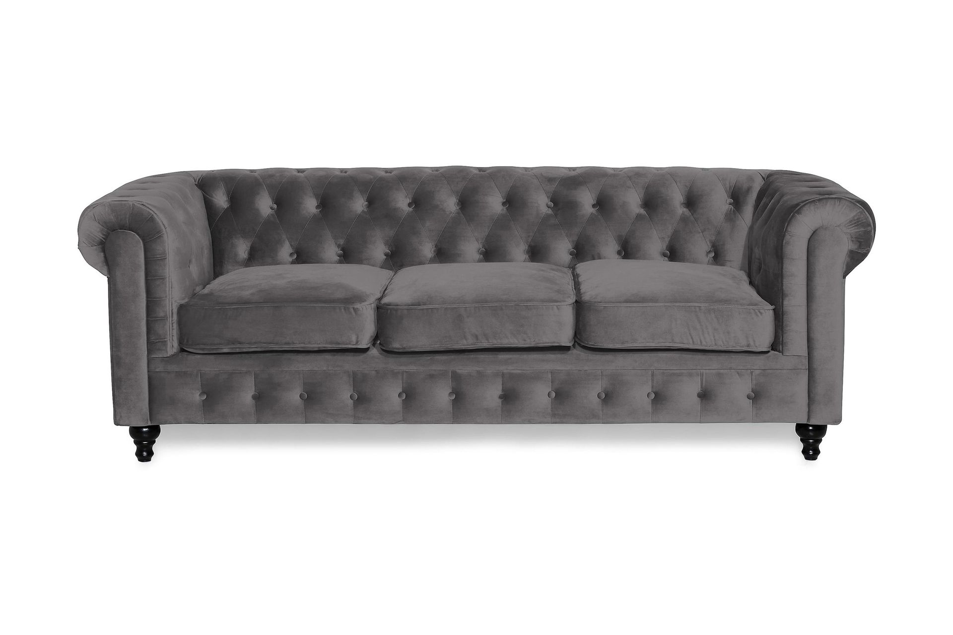 Chesterfield Lyx 3-seter Fløyelssofa – Dyp sofa - Mørkgrå - Møbler - Sofaer - 3 seter sofa