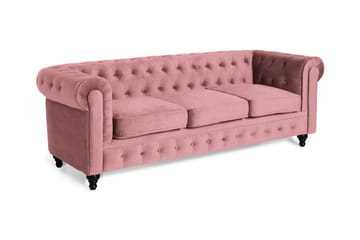 Chesterfield Lyx Fløyelssofa 3-seter - Rostrosa - Møbler - Sofaer - 3 seter sofa