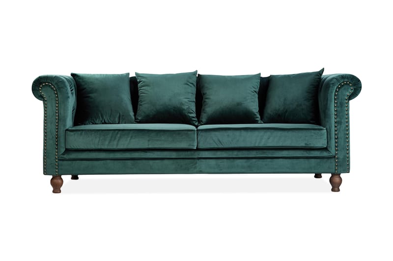 Chesterfield-sofa uten divan og sjeselong Venture Home Velvet fløyelssofa 3-seter Grön