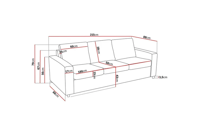 Crazy 3-seters Stoffsofa - Antrasitt - Møbler - Sofaer - 3 seter sofa