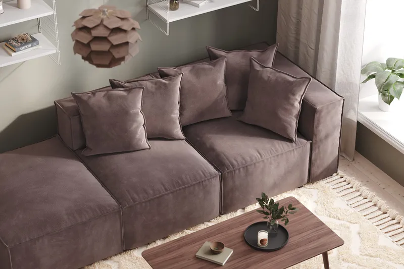 Cubo 3-seters Dyp Modulsofa + Fotskammel i Fløyel - Mørk grå - Møbler - Sofaer - Fløyelssofaer