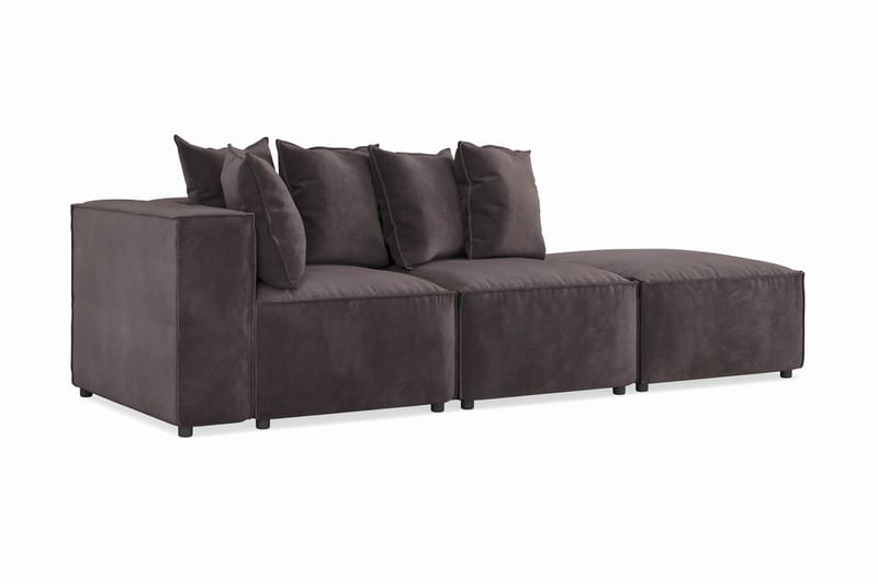Cubo 3-seters Dyp Modulsofa + Fotskammel i Fløyel - Mørk grå - Møbler - Sofaer - 3 seter sofa