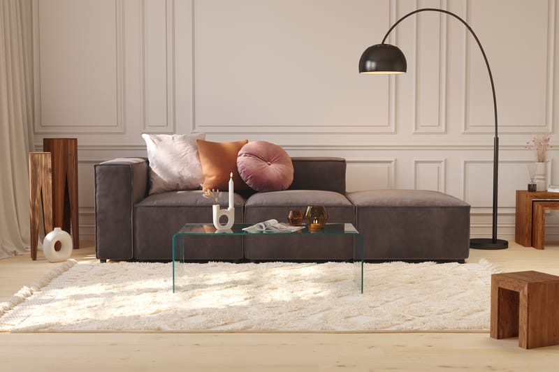Cubo 3-seters Dyp Modulsofa + Fotskammel i Fløyel - Mørk grå - Møbler - Sofaer - 3 seter sofa