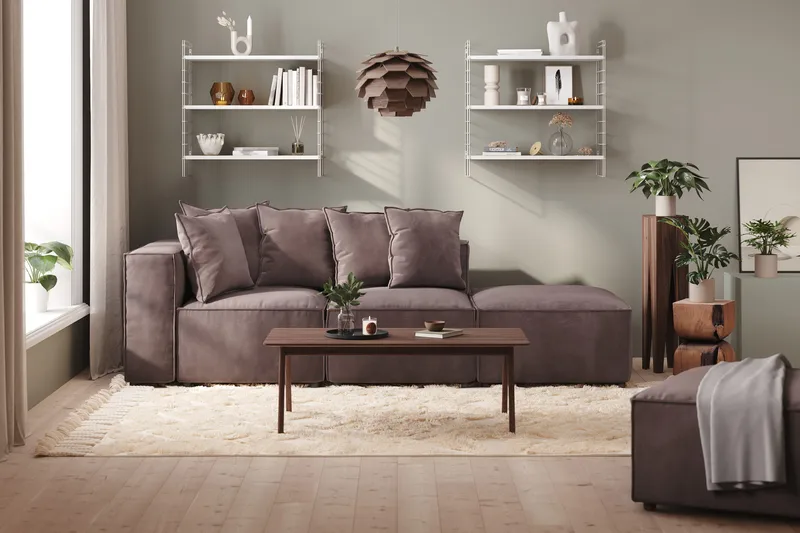 Cubo 3-seters Dyp Modulsofa + Fotskammel i Fløyel - Mørk grå - Møbler - Sofaer - Fløyelssofaer