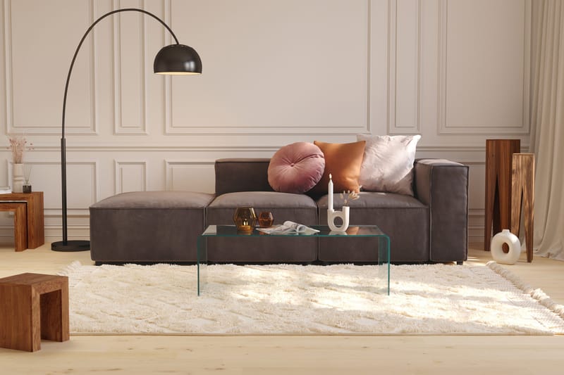 Cubo 3-seters Dyp Modulsofa + Fotskammel i Fløyel - Mørk grå - Møbler - Sofaer - Modulsofaer - Komplett modulsofa