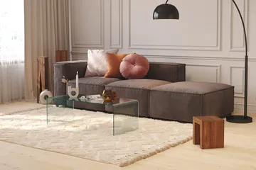 Cubo 3-seters Dyp Modulsofa + Fotskammel i Fløyel - Mørk grå - Møbler - Sofaer - Modulsofaer - Komplett modulsofa