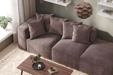 Cubo 3-seters Dyp Modulsofa + Fotskammel i Fløyel - Mørk grå - Møbler - Sofaer - Fløyelssofaer