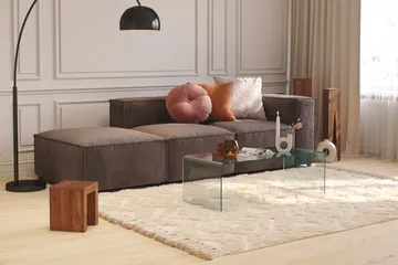 Cubo 3-seters Dyp Modulsofa + Fotskammel i Fløyel - Mørk grå - Møbler - Sofaer - Modulsofaer - Komplett modulsofa