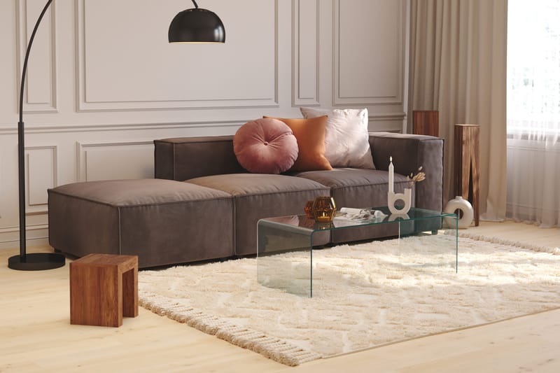 Cubo 3-seters Dyp Modulsofa + Fotskammel i Fløyel - Mørk grå - Møbler - Sofaer - Modulsofaer - Komplett modulsofa