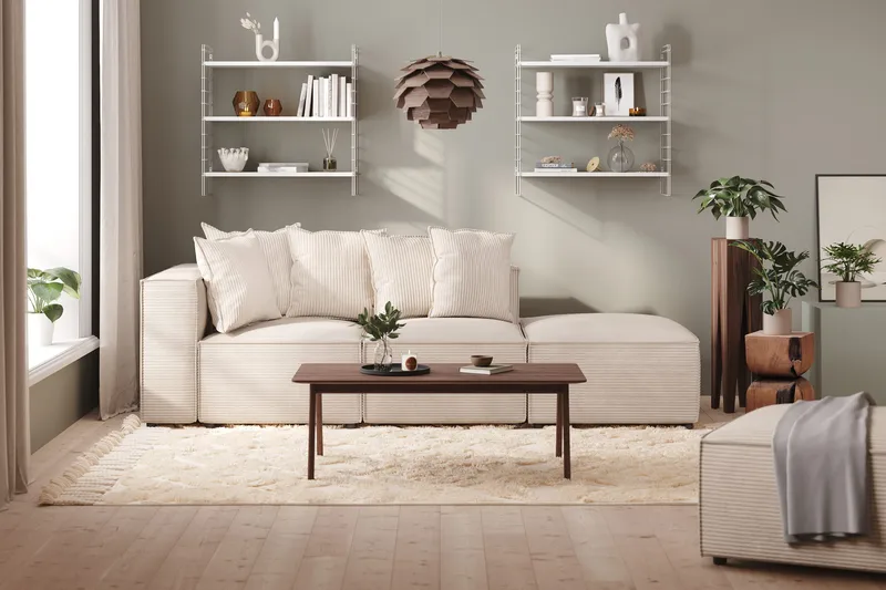 Cubo 3-seters Dyp Modulsofa + Fotskammel i Manchester - Beige - Møbler - Sofaer - 3 seter sofa