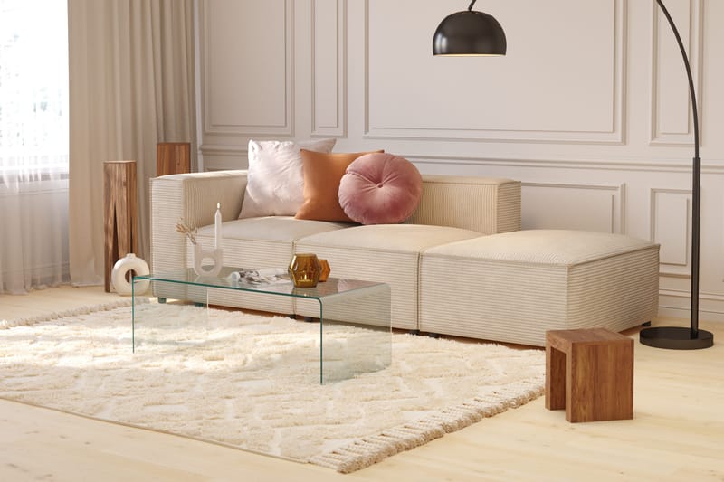 Cubo 3-seters Dyp Modulsofa + Fotskammel i Manchester - Beige - Møbler - Sofaer - 3 seter sofa
