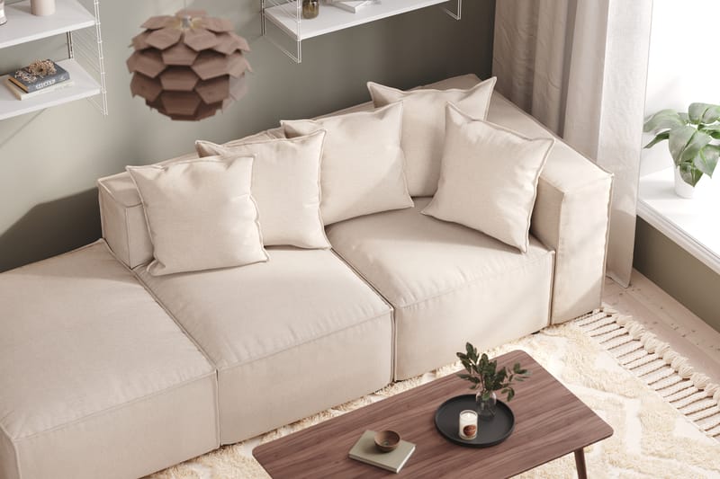 Cubo 3-seters Dyp Modulsofa + Fotskammel i Stoff - Beige - Møbler - Sofaer - 3 seter sofa