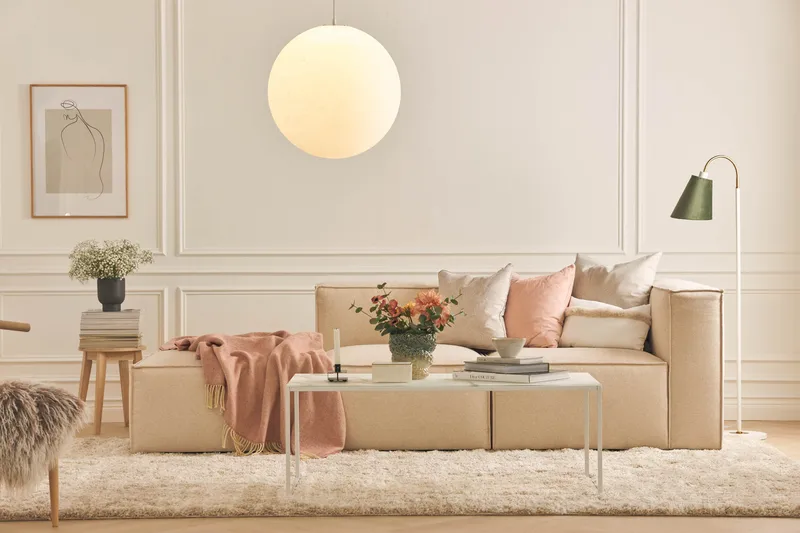 Cubo 3-seters Dyp Modulsofa + Fotskammel i Stoff - Beige - Møbler - Sofaer - 3 seter sofa