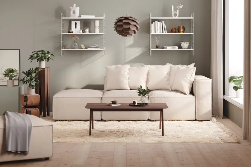 Cubo 3-seters Dyp Modulsofa + Fotskammel i Stoff - Beige - Møbler - Sofaer - 3 seter sofa