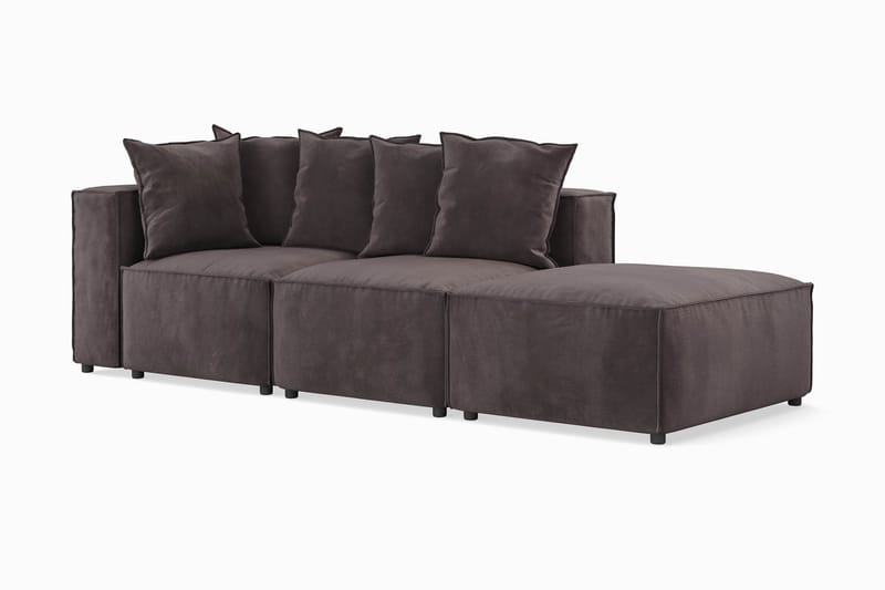 Cubo 3-seters Dyp Modulsofa + Fotskammel i Fløyel - Mørk grå - Møbler - Sofaer - Modulsofaer - Komplett modulsofa