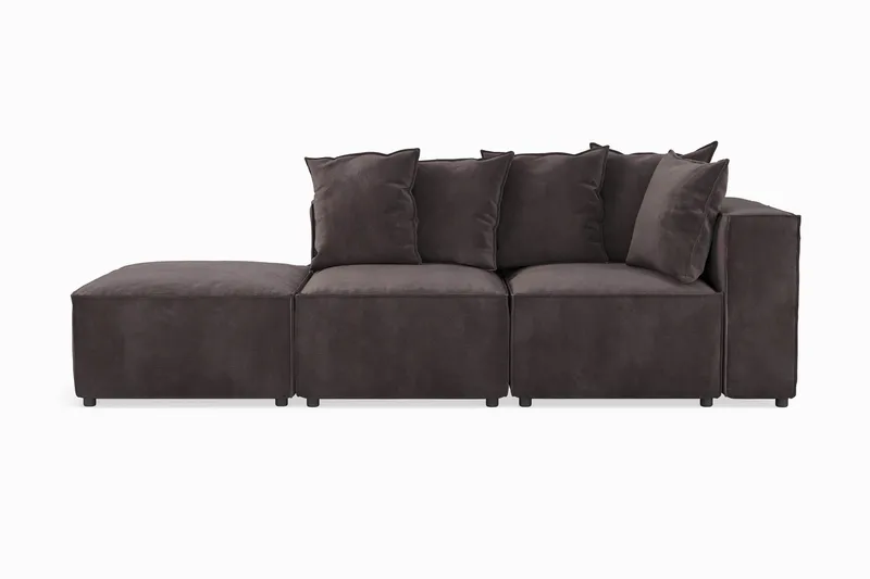 Cubo 3-seters Dyp Modulsofa + Fotskammel i Fløyel, Mørk grå