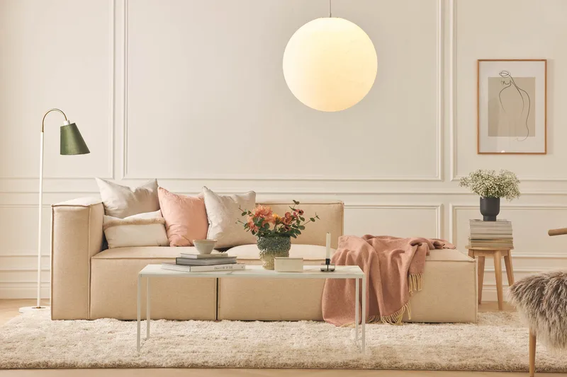 Cubo 3-seters Dyp Modulsofa + Fotskammel i Stoff - Beige - Møbler - Sofaer - Modulsofaer - Komplett modulsofa
