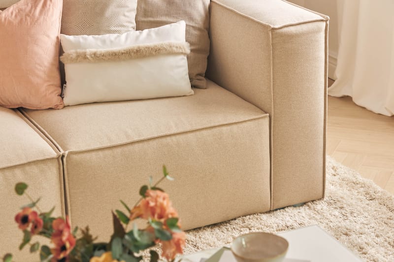 Cubo 3-seters Dyp Modulsofa + Fotskammel i Stoff - Beige - Møbler - Sofaer - Modulsofaer - Komplett modulsofa