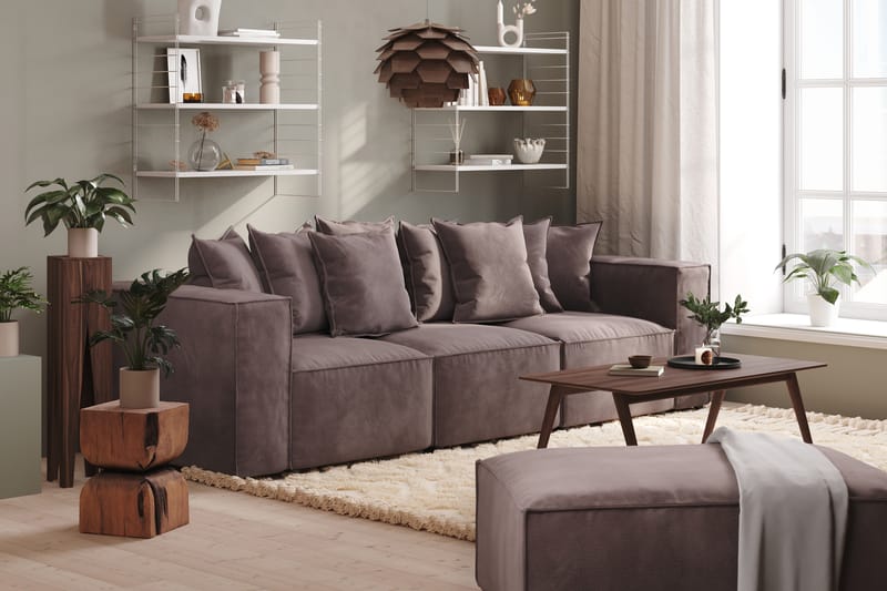Cubo 4-seters Dyp Modulsofa i Fløyel - Mørk grå - Møbler - Sofaer - 3 seter sofa
