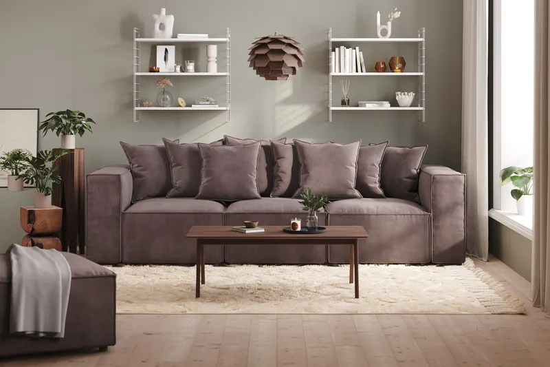 Cubo 4-seters Dyp Modulsofa i Fløyel - Mørk grå - Møbler - Sofaer - Fløyelssofaer