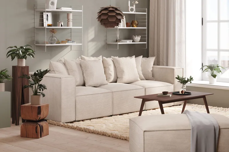 Cubo 4-seters Dyp Modulsofa i Manchester - Beige - Møbler - Sofaer - 3 seter sofa