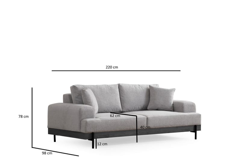 Eti 3-seter Sofa 98 cm i Stoff med Lave Armlener - Grå - Møbler - Sofaer - 3 seter sofa