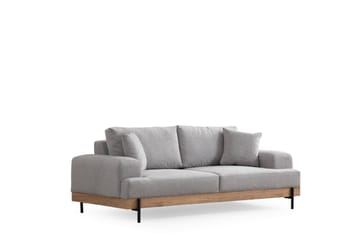 Eti 3-seter Sofa i Stoff med Treunderstell - Grå - Møbler - Sofaer - 3 seter sofa