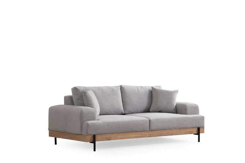 Eti 3-seter Sofa i Stoff med Treunderstell - Grå - Møbler - Sofaer - 3 seter sofa