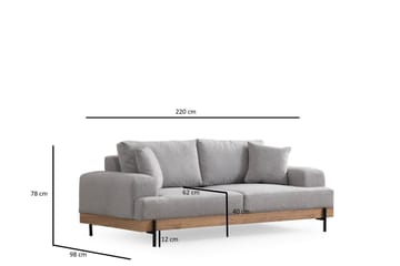 Eti 3-seter Sofa i Stoff med Treunderstell - Grå - Møbler - Sofaer - 3 seter sofa