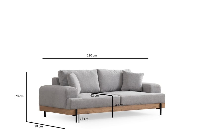 Eti 3-seter Sofa i Stoff med Treunderstell - Grå - Møbler - Sofaer - 3 seter sofa