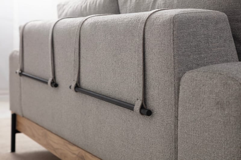 Eti 3-seter Sofa i Stoff med Treunderstell - Grå - Møbler - Sofaer - 3 seter sofa